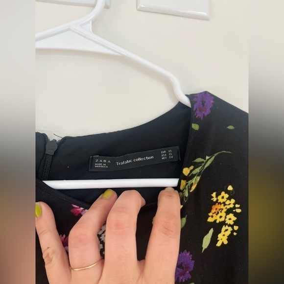 Zara Viscose Black Floral Print Long Sleeve Ruffled Mini Dress - Picture 6 of 12